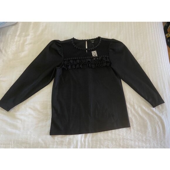 NWT Ann Taylor micro PomPom & mesh neck, long sleeve top size XS - Picture 3 of 8